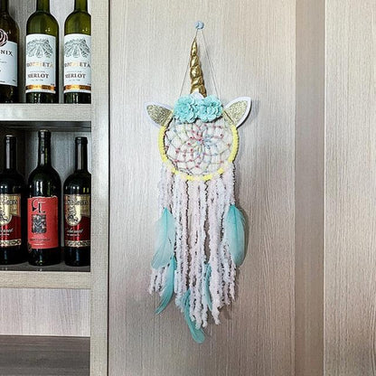 Handmade  Dream Catchers Flower For Kids Unicorn Dream Catcher Ornament  Feather Wall Decor For Girls Bedroom Flower Wall Hanging Decoration Flower Dream Catcher