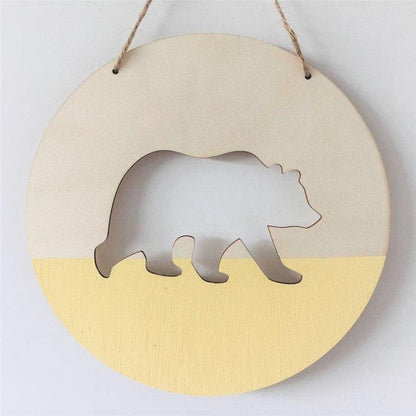 Handmade Hanging Ornaments Positive Slogan Banner Round Polar Bear Animal Statue Figurines Sculpture Wooden Ornaments  Wood Chip Wall Pendant Cardboard For Kids Room Decoration Photo Props