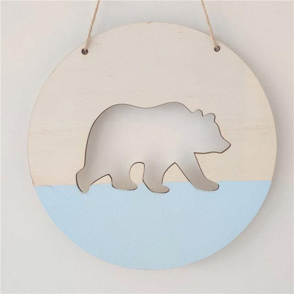 Handmade Hanging Ornaments Positive Slogan Banner Round Polar Bear Animal Statue Figurines Sculpture Wooden Ornaments  Wood Chip Wall Pendant Cardboard For Kids Room Decoration Photo Props