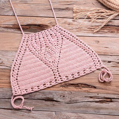 Handmade Vintage Crochet Bikinis Knitted Cotton Swimwear Women's Crochet Swimsuit Two Pieces Bathing Suits Bikini Swimsuit Top Bottom Bandage Modern Women Beachwear For Summer