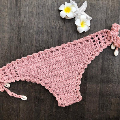 Handmade Vintage Crochet Bikinis Knitted Cotton Swimwear Women's Crochet Swimsuit Two Pieces Bathing Suits Bikini Swimsuit Top Bottom Bandage Modern Women Beachwear For Summer