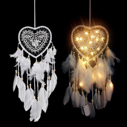 Handmade White Feather Dream Catcher Wind Chimes Hanging Ornaments Ceiling Decor Room Dream Net  Hanging Craft Gift Car Ornament Ribbons Feathers Wrapped Lights For Bedroom Decor Wedding Decorations