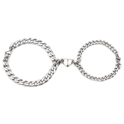 Heart Shaped Magnetic Stainless Steel Couple Bracelets Heart Charm Fashion Chain Bracelets Couples Matching Bracelets Promise Bracelet Stainless Steel Link Chain For Women Couples Love Bracelet