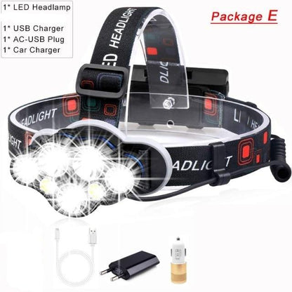 High Lumen Ultra Bright Powerful Rechargeable LED Headlamp  USB Head Lamp 7 LED Headlight Head Flashlight Waterproof Flashlight Head Torch For Outdoor Camping Cycling Running Fishing