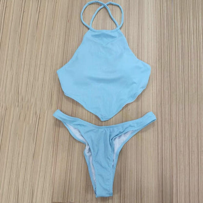 High Neck Swimwear Women Bikini Tied Top Swimsuit Female Brazilian Bikini Set Bathing Suit Swim Women's Bikini Set High Waist  Scoop Collar Padded Swimsuit