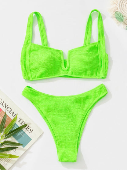 High Waist Bikinis Women Swimsuit Women High Waist Bikini Set Sports Bright Color Swimsuit Scoop Neck Cute Bathing Suit Swimwear Female Push Up Bikini Set Bathing Suit For Women