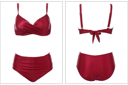 High Waist Bikinis Women Swimwear Summer Solid Color High-Grade Fabric Bikini Set Women's High Waist Swimsuit 2 Piece Bathing Suits Bikini Plus Size Swimwear Bathing Suit