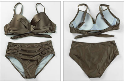 High Waist Bikinis Women Swimwear Summer Solid Color High-Grade Fabric Bikini Set Women's High Waist Swimsuit 2 Piece Bathing Suits Bikini Plus Size Swimwear Bathing Suit