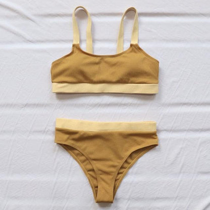 High Waist Swimwear Bikini Women's Swimsuits Women's Halter Self Tie High Waist Two Piece Bikini Set Swimsuits Push Up Bikini Shiny Splicing Bikinis High Cut Bathing Suits