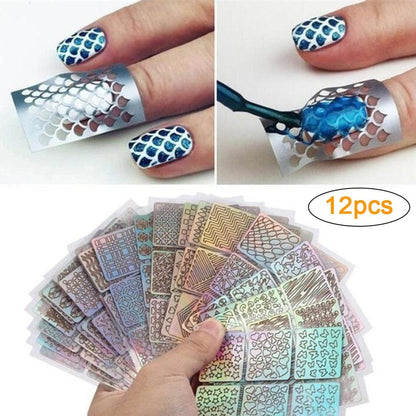 Hollow Nail Sticker Stylish Self-adhesive Manicure Sticker Nail Art Accessory 3D Christmas Nail Art Decoration Stickers Decoration New Gold Nail Transfer Foils for Nail Arts Nails Supply Holographic Effect Nail Art Foil Stickers Holographic Nail Art