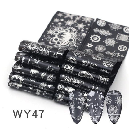 Holographic Nail Foil Transfer Set Sticker Decal Nail Art Foils Designer Marble Nail Decoration Sliders Wraps Manicure  Women Kids Girls Manicure Decoration Nail Art Supplies 3D Self-Adhesive Nail Decals Designer Nail Stickers for Acrylic Nails
