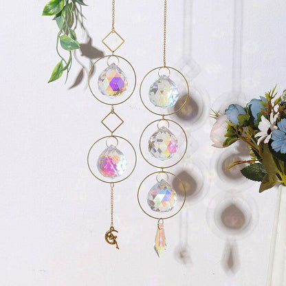 Home Decor Crystal Sun-catchers Window Pendant Hanging Curtain Wind-chimes Light Catcher Star Moon Pendant Rainbow Wind Chime Prisms Wind Chime Hanging Ornaments For Garden Home Christmas Decorations Gift