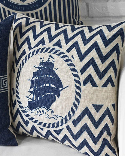 Home Decorative Pillows Mediterranean Pillow Cover Blue Anchor Navigation Compass Sailboat Pillowcase Decorative Cushion Cover For Home Cover Sea Blue Compass Marine Ship Linen Pillow Case Cushion Cover 45x45CM