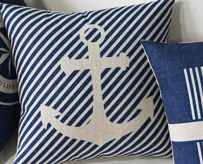 Home Decorative Pillows Mediterranean Pillow Cover Blue Anchor Navigation Compass Sailboat Pillowcase Decorative Cushion Cover For Home Cover Sea Blue Compass Marine Ship Linen Pillow Case Cushion Cover 45x45CM