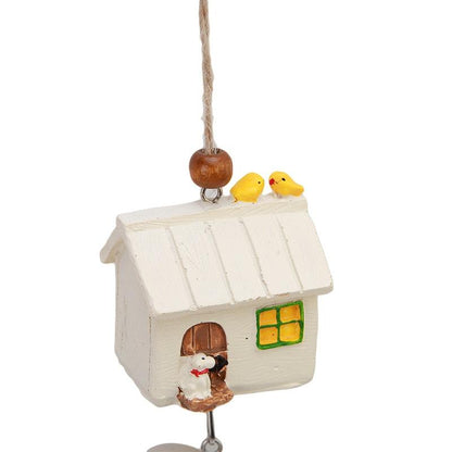Home Garden Ornaments Bird House cage House Bamboo Outdoor Wooden Wind Chimes Painted Design With Birdhouse Crown Home Ornament Wind Chimes