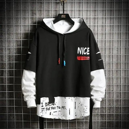 Hooded Sweatshirts Mens Letter Print Hoodies Streetwear Hip Hop Pullover Hoodie Men's Hooded Sweatshirt Men's Contrast Color Patchwork Hooded Sweatshirt Long Sleeve Pocket Jacket