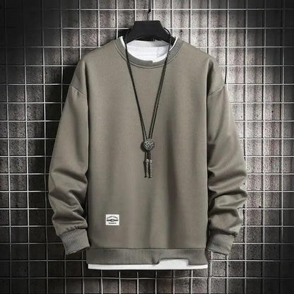 Hot New Spring Autumn Solid Color Casual Men Sweatshirts Men Fashion Mens Casual Sweatshirts Hoodie Men Two Pieces O-Neck Sweatshirt