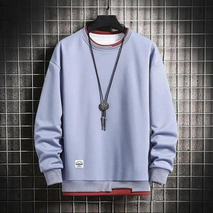 Hot New Spring Autumn Solid Color Casual Men Sweatshirts Men Fashion Mens Casual Sweatshirts Hoodie Men Two Pieces O-Neck Sweatshirt