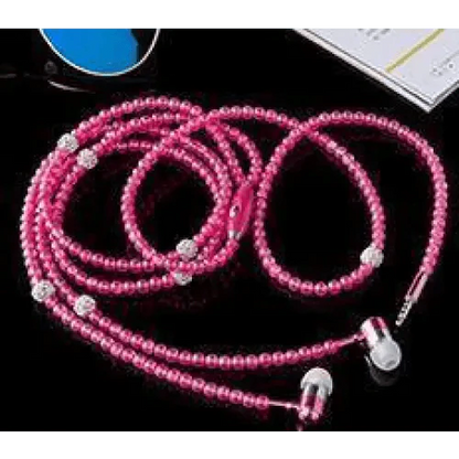 Ladies Luxury Pearl Necklace Pink Earphones With Mic Excellent Sound Quality Stereo Earphones For Everyday Use