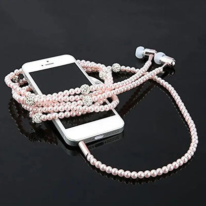 Ladies Luxury Pearl Necklace Pink Earphones With Mic Excellent Sound Quality Stereo Earphones For Everyday Use