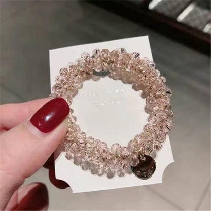 Ladies Pearl Multicolor Beads Hair Tie Elastic Hair Rope Simple Metal Sheets Scrunchies Ponytail Holders Hair Accessories for Women and Girls