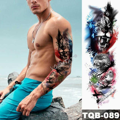 Large Tattoo Sleeve Arm Waterproof Temporary Sticker Tiger Fox For Arm Luxury Colorful Design