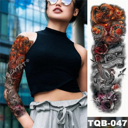 Large Tattoo Sleeve Arm Waterproof Temporary Sticker Tiger Fox For Arm Luxury Colorful Design