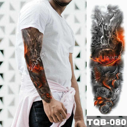 Large Tattoo Sleeve Arm Waterproof Temporary Sticker Tiger Fox For Arm Luxury Colorful Design