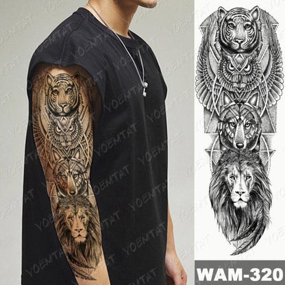 Large Tattoo Sleeve Arm Waterproof Temporary Sticker Tiger Fox For Arm Luxury Colorful Design