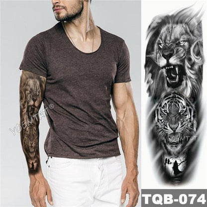 Large Tattoo Sleeve Arm Waterproof Temporary Sticker Tiger Fox For Arm Luxury Colorful Design