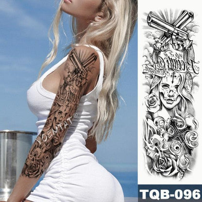 Large Tattoo Sleeve Arm Waterproof Temporary Sticker Tiger Fox For Arm Luxury Colorful Design