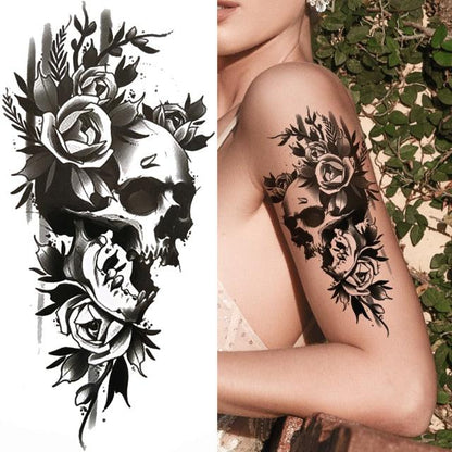 Large Wolf Tiger Black Tattoo Sticker Evil Death Temporary Tattoo Waterproof Big Tattoo Stickers For Mens Womens