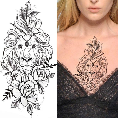 Large Wolf Tiger Black Tattoo Sticker Evil Death Temporary Tattoo Waterproof Big Tattoo Stickers For Mens Womens