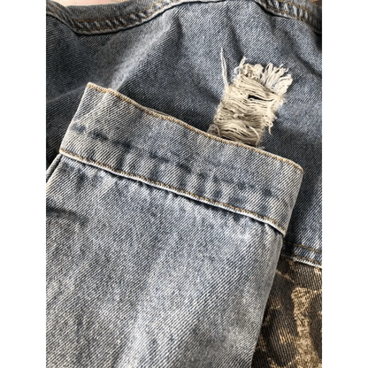 Lavish Style Winter Long-sleeved Jacket Denim Trendy Leopard Print Stitching Lapel Short Jacket For Women And Girls