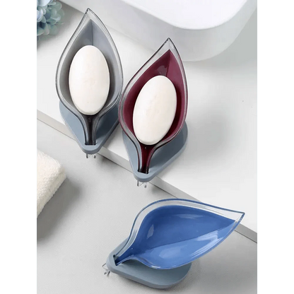 Leaf Shape Soap Box Bathroom soap holder Dish Storage Plate Tray Bathroom Soap Holder Case Bathroom Supplies bathroom gadgets Drainage Soap Holder-Leaf Soap Storage Box-Vertical Manual Soap Holder-Suction Cup Drain Soap Box for Shower Bathroom Kitchen