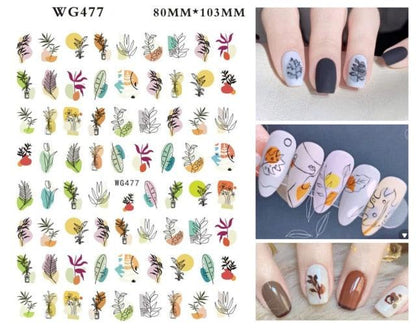 Leaf With Lines Nails Sticker Designer Fruit Nail Art 3D Decals Acrylic Designs Self Adhesive Manicure Slider Stickers Glitter Decals Love Nail Sequins Laser Heart Nail Supplies Sparkle Nail Accessories Star Accessories Heart Nail Art