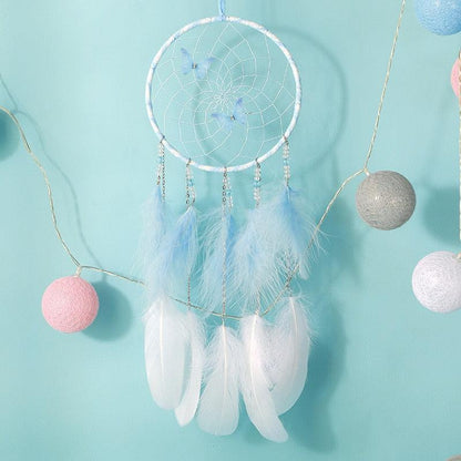 LED Dream Catcher Lamp Flying Wind Chimes Lighting Dream-catcher Handmade Ornaments Traditional Gifts Feather Pendant Romantic Creative Wall Hanging Home Wall Decoration Ornament Craft Native American Style