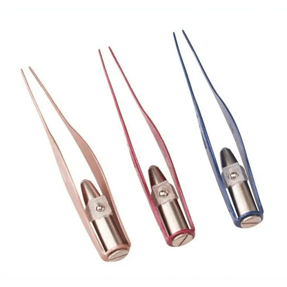 LED Flashlight Stainless Steel Tweezers Ear Pick Clean Colorful Tweezers Tool Hair Removal Care