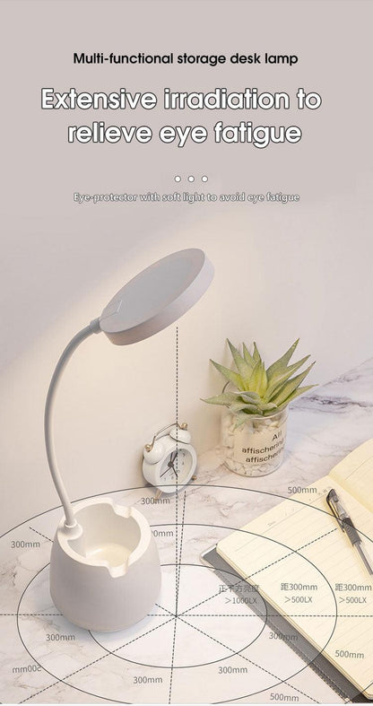 LED Table Lamp With Pen Holder Touch Dimmable Flexo Desk Lamp USB Rechargeable Eye Protection Bedside Learning Reading Lamp Decorative Table Lamp Cute Study Lamps for Bedroom Décor