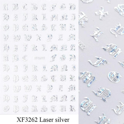 Letter 3D Decals Nail Art Stickers English Old Font Black Number Tattoo Nails Design Water Sliders Manicure Decoration 3D Nail Supplies Holographic Old English Character Nail Self-Adhesive Sticker English Font Design Manicure Decorations Accessories