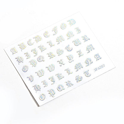 Letter 3D Decals Nail Art Stickers English Old Font Black Number Tattoo Nails Design Water Sliders Manicure Decoration 3D Nail Supplies Holographic Old English Character Nail Self-Adhesive Sticker English Font Design Manicure Decorations Accessories