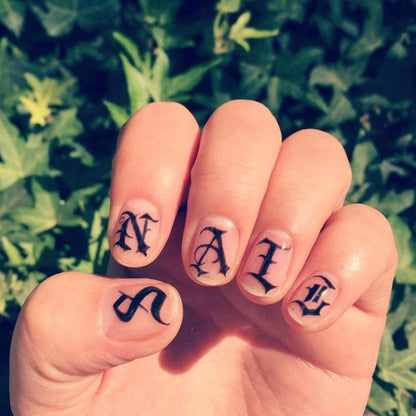 Letter 3D Decals Nail Art Stickers English Old Font Black Number Tattoo Nails Design Water Sliders Manicure Decoration 3D Nail Supplies Holographic Old English Character Nail Self-Adhesive Sticker English Font Design Manicure Decorations Accessories