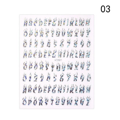 Letter 3D Decals Nail Art Stickers English Old Font Black Number Tattoo Nails Design Water Sliders Manicure Decoration 3D Nail Supplies Holographic Old English Character Nail Self-Adhesive Sticker English Font Design Manicure Decorations Accessories
