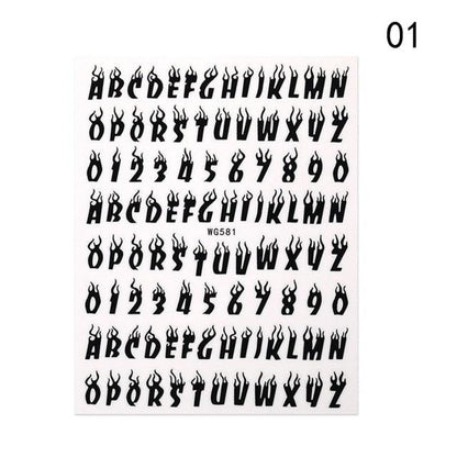 Letter 3D Decals Nail Art Stickers English Old Font Black Number Tattoo Nails Design Water Sliders Manicure Decoration 3D Nail Supplies Holographic Old English Character Nail Self-Adhesive Sticker English Font Design Manicure Decorations Accessories