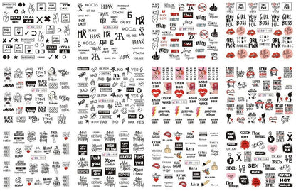 Letter Nail Water Decals With Inscriptions Sexy Girl  Black White Tattoo Slider English Alphabet Nail Decals Adhesive Letter 3D Nail Art Stickers for Women Girls Nail Decoration Manicure for Women Decorations Birthday Party Favor Gift