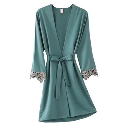 Lightweight Pink Women Sleepwear Classic Design Silk Bathrobe Lace Trim Bridesmaid Bride Party Robes