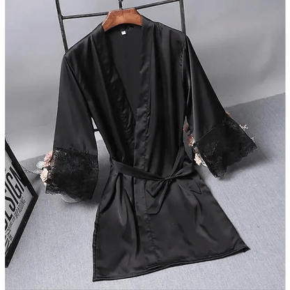 Lightweight Pink Women Sleepwear Classic Design Silk Bathrobe Lace Trim Bridesmaid Bride Party Robes
