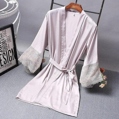 Lightweight Pink Women Sleepwear Classic Design Silk Bathrobe Lace Trim Bridesmaid Bride Party Robes