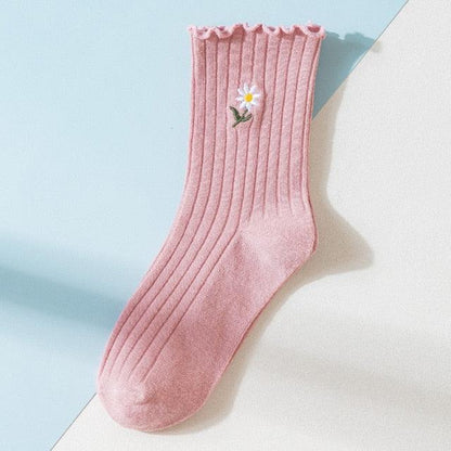 Little Flower Socks Girl's Socks Simple Solid Color Socks Women's Long Socks Kawaii Happy And Funny Breathable Socks For Women