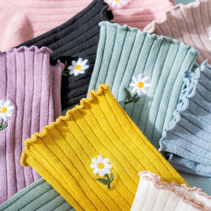 Little Flower Socks Girl's Socks Simple Solid Color Socks Women's Long Socks Kawaii Happy And Funny Breathable Socks For Women